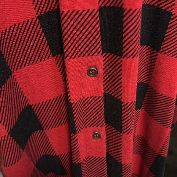 Kim Rodgers Red Black Plaid Check Button-Up Long Spandex Shirt Final Sale - Picture 6 of 9